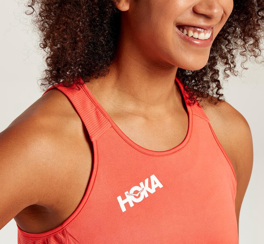 Hoka Australia One One Performance Tank - Womens Tops Orange - IRXBA-4672